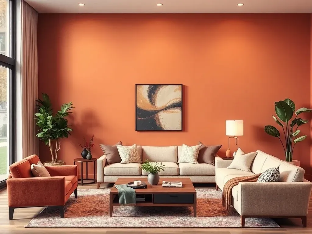 Ciepłe kolory ścian w salonie