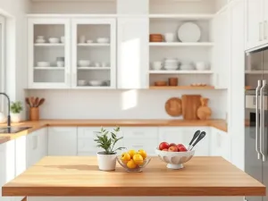 Biała kuchnia z drewnianym blatem – co między szafkami?