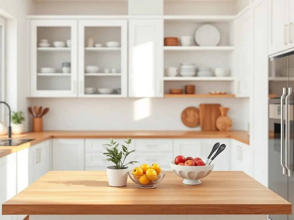 Biała kuchnia z drewnianym blatem – co między szafkami?