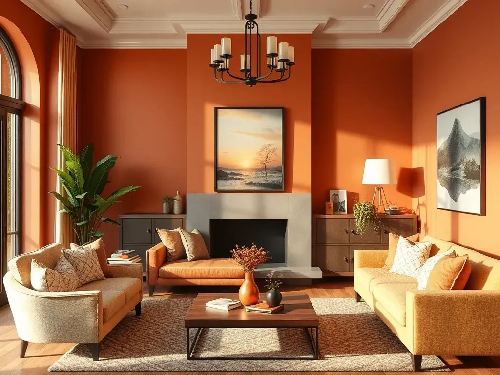 Ciepłe kolory ścian w salonie