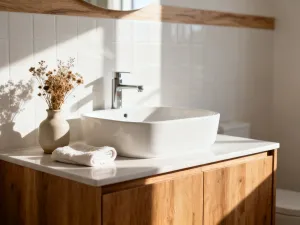 Minimalistyczny salon z białymi meblami na tle szałwiowej ściany, podkreślający jasną i przytulną aranżację wnętrza.