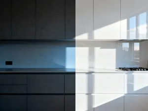 Przytulny salon w stylu skandynawskim połączony z minimalistycznym aneksem kuchennym w jasnych barwach.