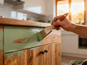 Nowoczesna umywalka z marmurowym blatem, roślinami i minimalistycznymi dodatkami, wprowadzająca świeżość do łazienki.